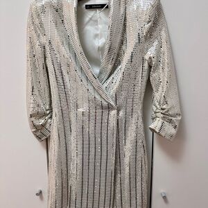 Zara Silver/White Sequin Blazer Minidress